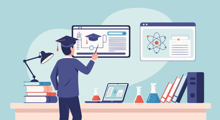 Academic Presentation A Professor Explaining Online Education with Digital Tools