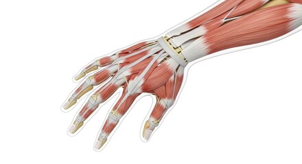 Human Hand Muscles and Tendons 3D Rendered Illustration for Anatomical Studies and Medical Visualizations on Isolated White Background
