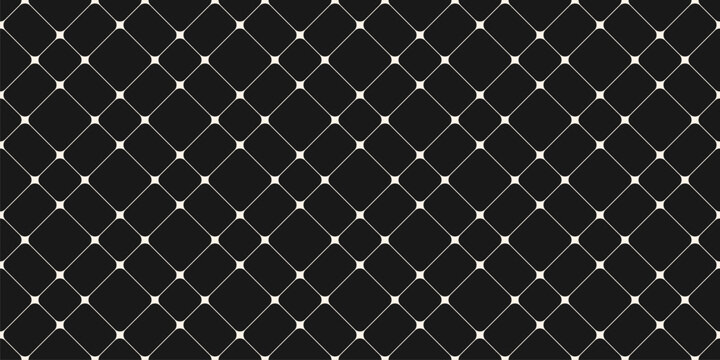 Vector minimalist seamless pattern with thin lines, nodes, tiles. Black and white abstract lattice, grid, mesh, net. Subtle minimal background texture. Simple repeating geo design for print, decor