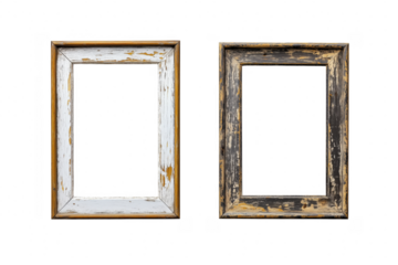Rustic wooden frames weathered paint isolated on a transparent background