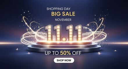 Golden 11 11 big sale with up to 50 percent off discount and shop now button