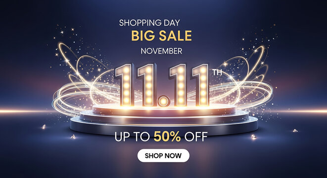 Golden 11 11 big sale with up to 50 percent off discount and shop now button