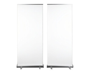  - Blank Roll Up Banner Stand for Advertising Display, Front View, Isolated on Black Background