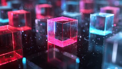 Abstract digital cubes glowing in vibrant colors