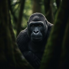 Obraz premium Elusive ape-like creature hidden deep within ancient forests, a legendary mystery of the wild wilderness ,hidden ,tracks ,forest