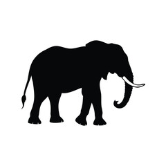 Fototapeta premium A striking black silhouette of a majestic African elephant against a white background, elephant silhouette vector illustration