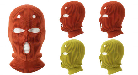 Orange yellow knitted balaclavas isolated on a transparent background