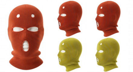 Orange yellow knitted balaclavas isolated on a transparent background