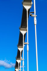large steel supports of a suspension bridge