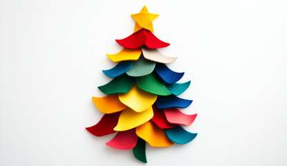 A minimalistic Christmas tree made of felt on a white background