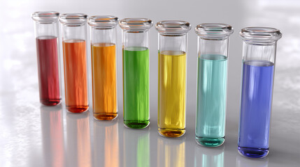 pH-Test mit bunten Reagenzgl&auml;sern im Labor