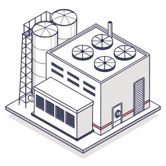 Modern industrial factory building with storage silos and cooling towers in isometric perspective illustration © MST SAHIDA  BEGUM 