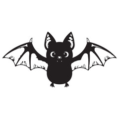 Cute Cartoon Black Bat Halloween Animal Character Vector Illustration