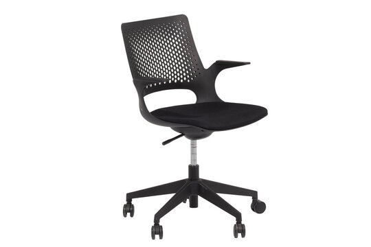 Sleek Black back Rolling Chair for Home Office Use Contemporary Study Chair with Breathable Perforated Design Adjustable Task Chair with Padded Seat and Arm Support