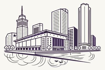 Fototapeta premium Flat modern vector of Houston downtown reflection minimal tone 