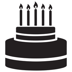 Black Silhouette of Festive Cake with Five Illuminated Candles