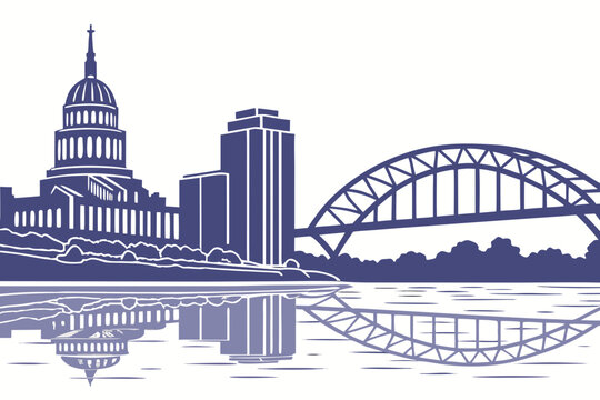 Minimalist Memphis skyline Mississippi bridge reflection

