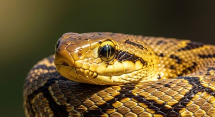 Obraz premium Intricate close-up of a serpent's scaly head showcasing the reptilian eye and detailed skin texture in vivid focus.