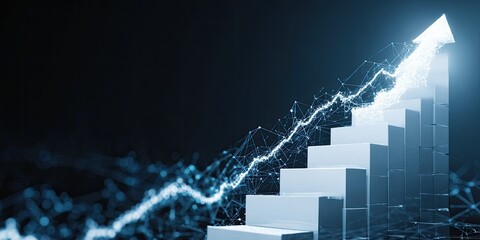 Abstract graphic of a stairway to success with digital data visualization
