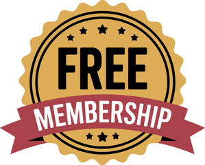 A golden badge with the words "FREE MEMBERSHIP" written on a red ribbon.