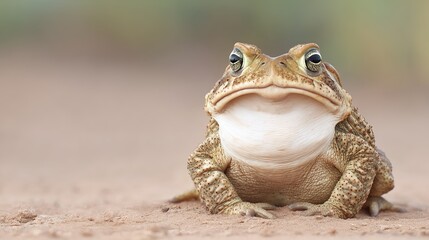 Obraz premium herpetology. Macro view of a Sonoran Desert Toad resting on sandy terrain in natural sunlight. wildlife magazines, conservation campaigns, designed for wildlife conservation campaigns.