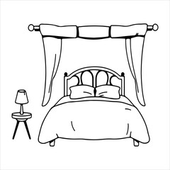 Minimalist Flat Design Bed Room Illustration Vector Art, A Vibrant Graphic Representing Interior Design, Cozy Home Décor, and Wellness Sleep Space for Digital Use. © tanvir275