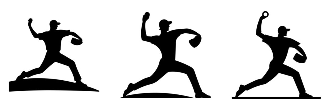 Baseball Pitcher Silhouette Throwing Ball Action Sport.