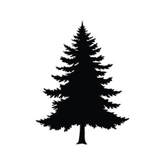 Black silhouette of a generic pine tree on a white background, pine tree in forest landscape silhouette vector illustration