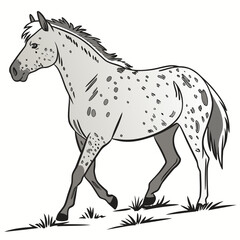 A charming illustration of a spotted appaloosa horse in motion with a flowing mane and tail