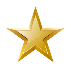 Glossy three dimensional gold five pointed star vector illustration graphic design.