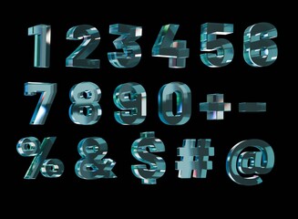 glass numbers set 3d render dispersion trendy design