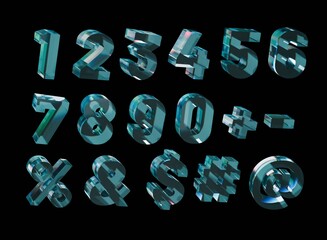 glass numbers set 3d render dispersion trendy design