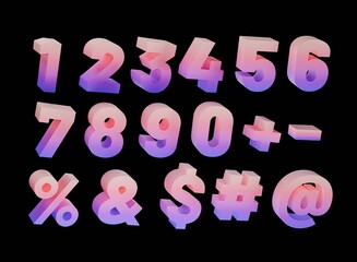 gradient numbers set 3d render trendy design