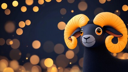 Festive Eid Al Adha celebration background featuring ram on bokeh backdrop