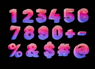gradient numbers set 3d render trendy design