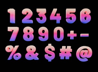 gradient numbers set 3d render trendy design