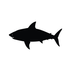 Silhouette of a Great White Shark swimming gracefully through the ocean, shark showing dorsal silhouette vector illustration