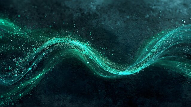 Bright blue and green abstract background with glowing wave motion and star pattern