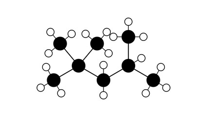 2.2.4-trimethylpentane molecule, structural chemical formula, ball-and-stick model, isolated image alkane hydrocarbon