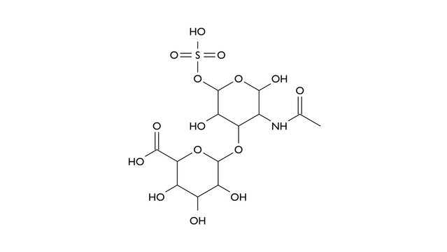 chondroitin sulfate molecule, structural chemical formula, ball-and-stick model, isolated image anti-inflammatory agent