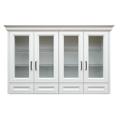 Obraz premium White Four Door Glass Cabinet isolated on a transparent background