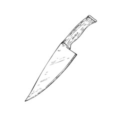 Vector knife. Graphic ink kitchen tool, Large sharp cleaver illustration, isolated on background. Hand drawn line sketch. For designers, prints, logo, icon, menu, postcards, holiday, covers