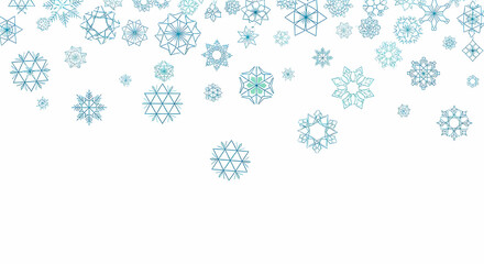 Fototapeta premium A beautiful collection of intricate blue and green geometric snowflakes.