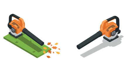 Fototapeta premium Isometric leaf blower: autumn yard cleanup with handheld garden tool