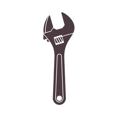Dark gray adjustable wrench silhouette on white background tool metal