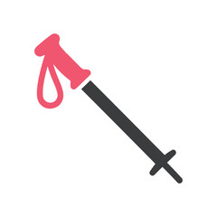 Pink and grey ski pole icon on white background equipment winter