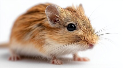 Cute small hamster with fluffy fur exploring its surroundings in bright lighting