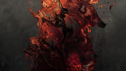 Blazing inferno in a dark cave, with hot red and orange flames creating abstract light and black smoke for a dangerous, fiery night scene