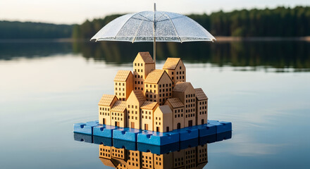 Kota Miniatur Yang Dilindungi Di Atas Air Dengan Konsep Perlindungan Rumah
