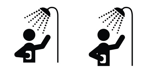 Shower head with water drops for man or woman. Bathroom tools. Water shower symbol with soap. for shower stall or shower bath and bath room, bathing hot water. Douche icon. Showerhead logo